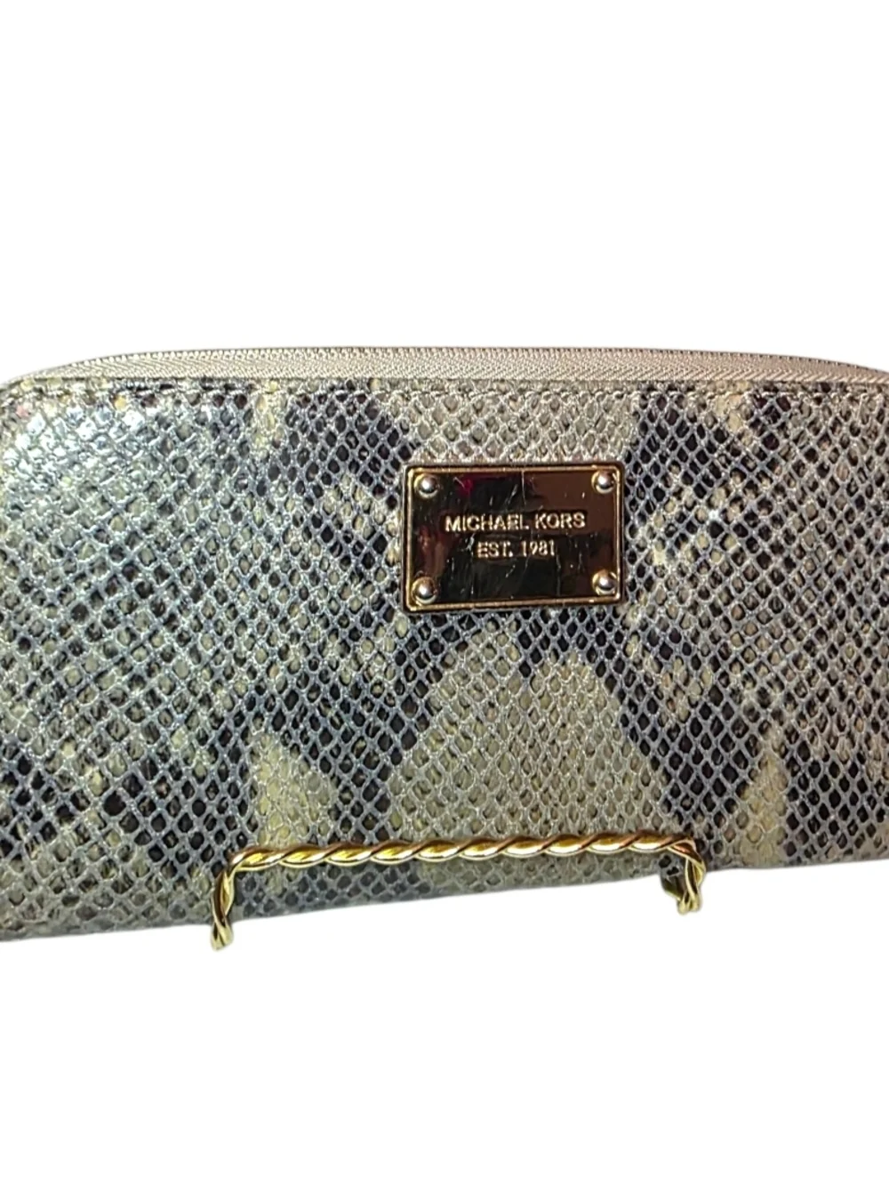 Michael Kors Metallic Snake-Print Wallet - Gold - Picture 9 of 11